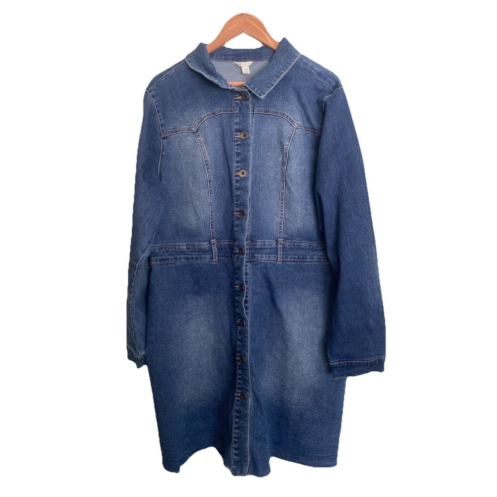 Cato Western Stretch Denim Shirt Dress Frayed Raw Hem Blue Plus Size 16W EUC - Picture 4 of 16